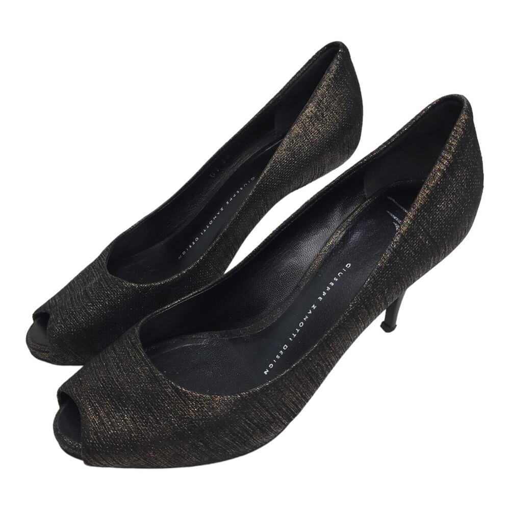 Giuseppe Zanotti Peep Toe Heels Black Glitter Bronze Stiletto Italy Women 38